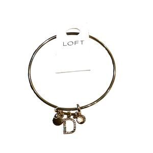 NWT LOFT Gold Tone Pave Rhinestone Initial Charm Bangle Bracelet - LETTER D